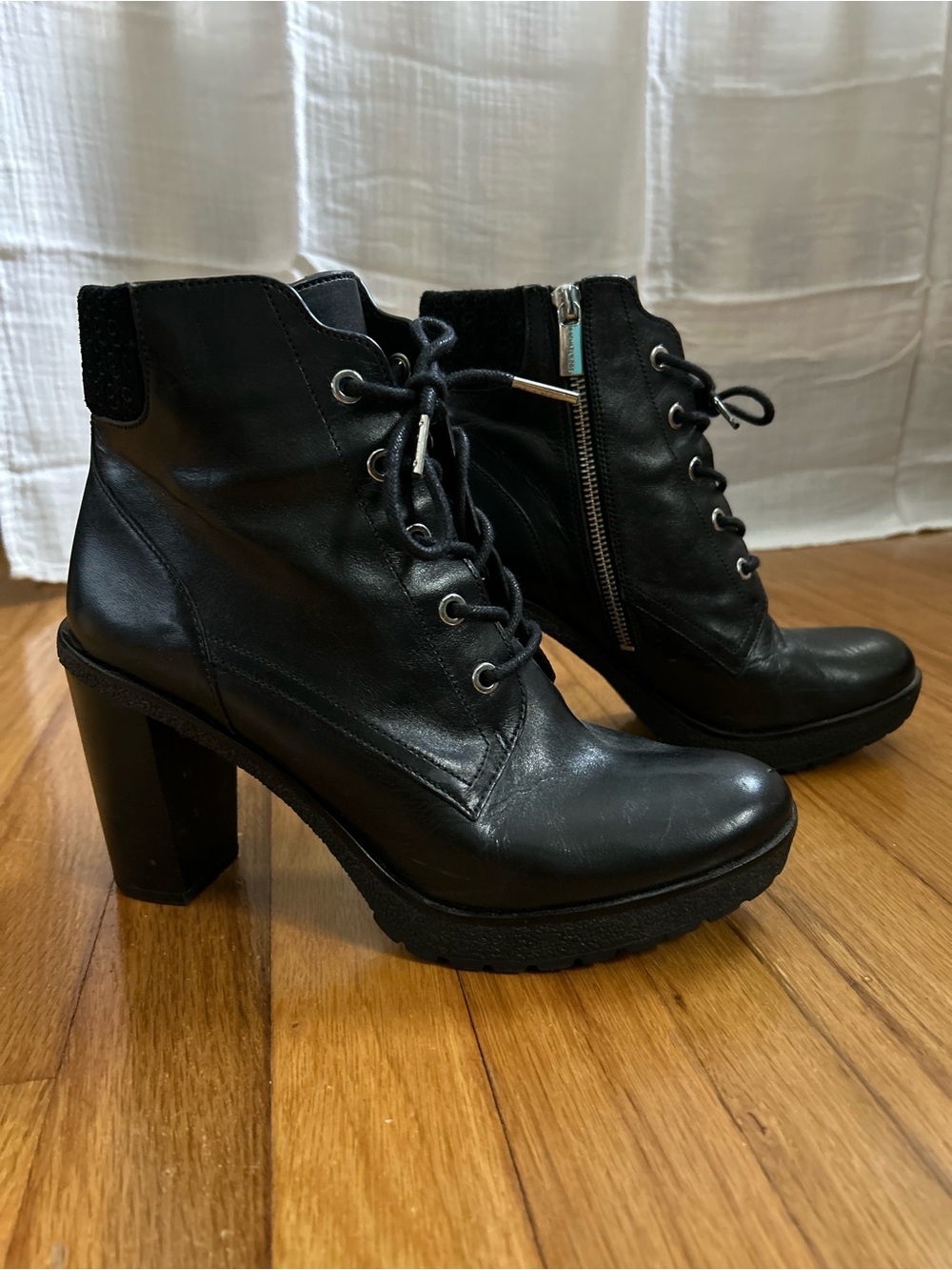 Michael Kors Black Lace-Up Platform Block Heel Booties